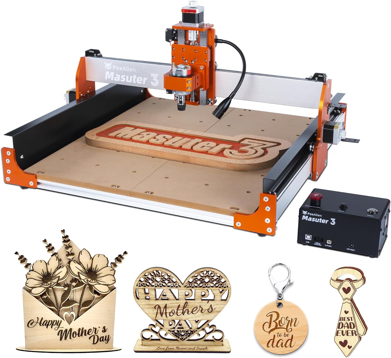 FoxAlien CNC Router Machine Masuter 3 with Steel Wheels, 3-Axis Engraving Milling Machine 15.75” x 15.75” x 3.74” Working Area for Wood Acrylic MDF Nylon Carving Cutting
