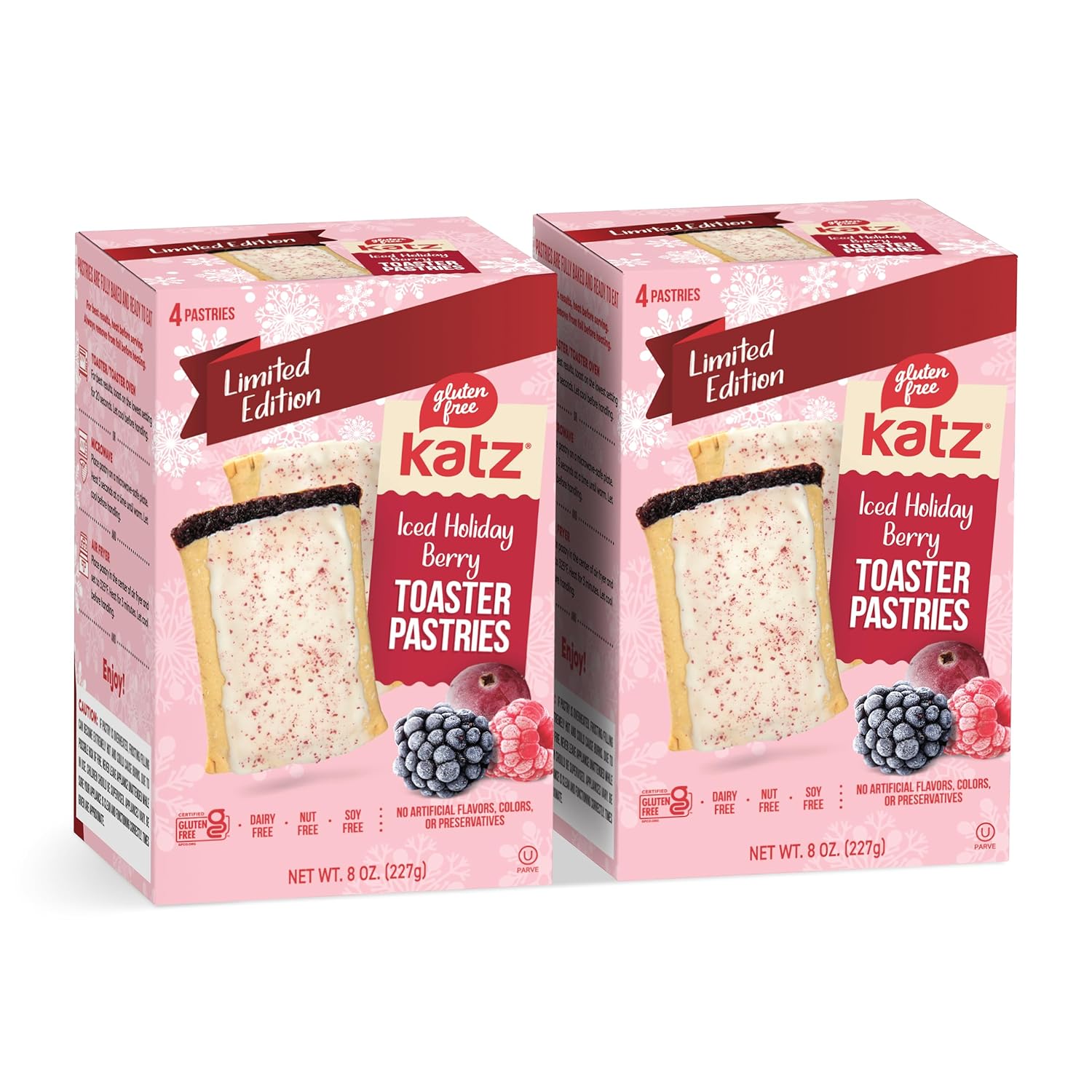 Katz Gluten Free Iced Holiday Berry Toaster Pastries. Limited Edition Kosher Breakfast Snack. Free of Dairy, Peanuts, Tree Nuts, and Sesame, No Artificial Color. (2Pk)