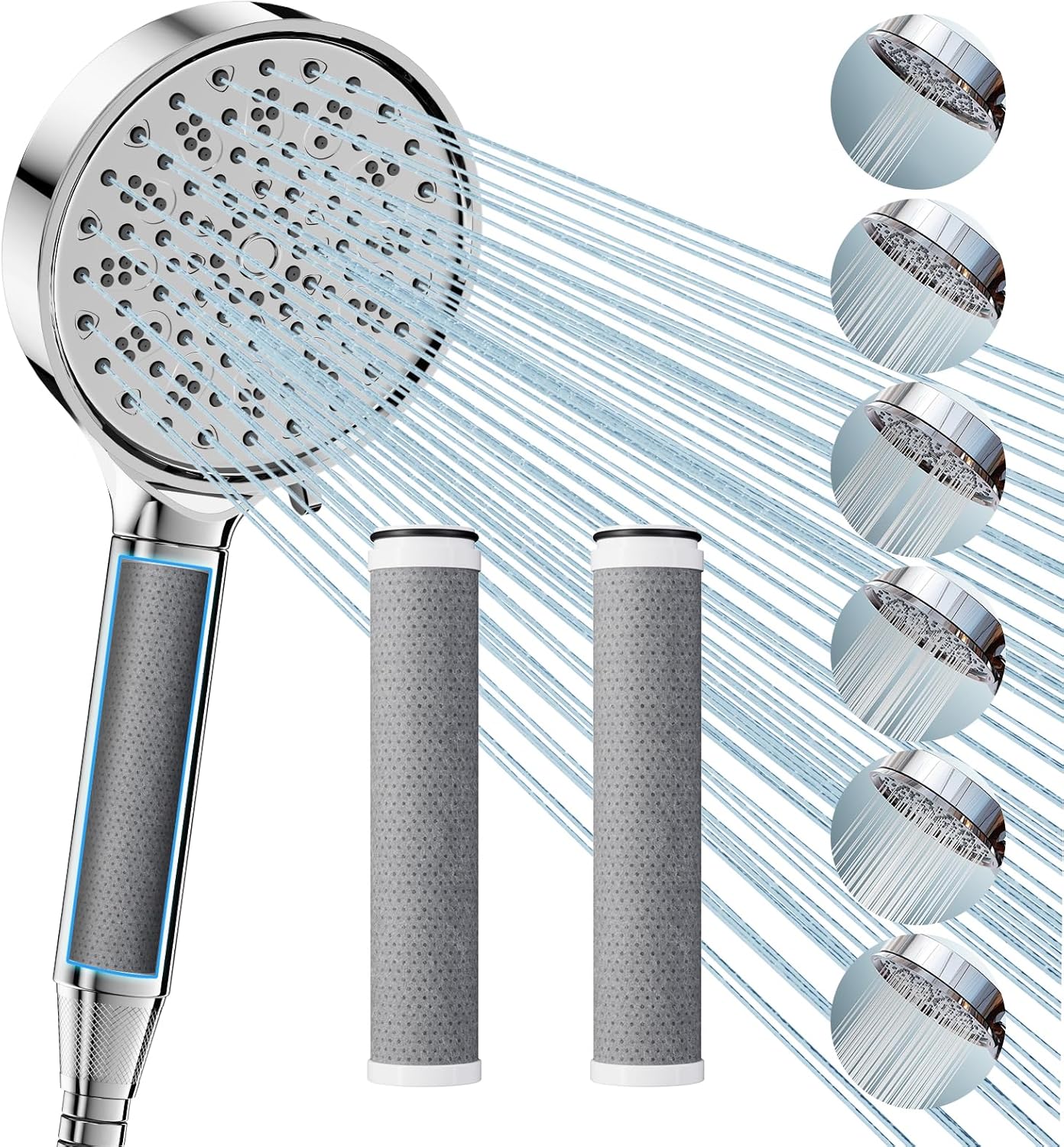 Cobbe Hard Water Filter Shower Head and Hose with 3 Pack 2.0 Carbon Shower Filter, Water Softener Showerhead, 6 Mode High Pressure Shower Heads for 99% of Chlorine Remove