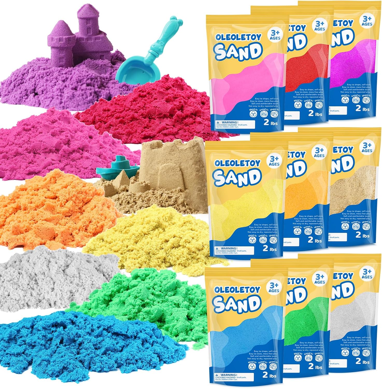 OleOletOy Colored Sand Sensory Toys for Kids: 18 Lbs Moldable Self-Sticking Sand for Sandbox Bin Filler - Bulk Multicolor Kit for Classroom Home Indoor - Kids Girls Boys Ages 3+