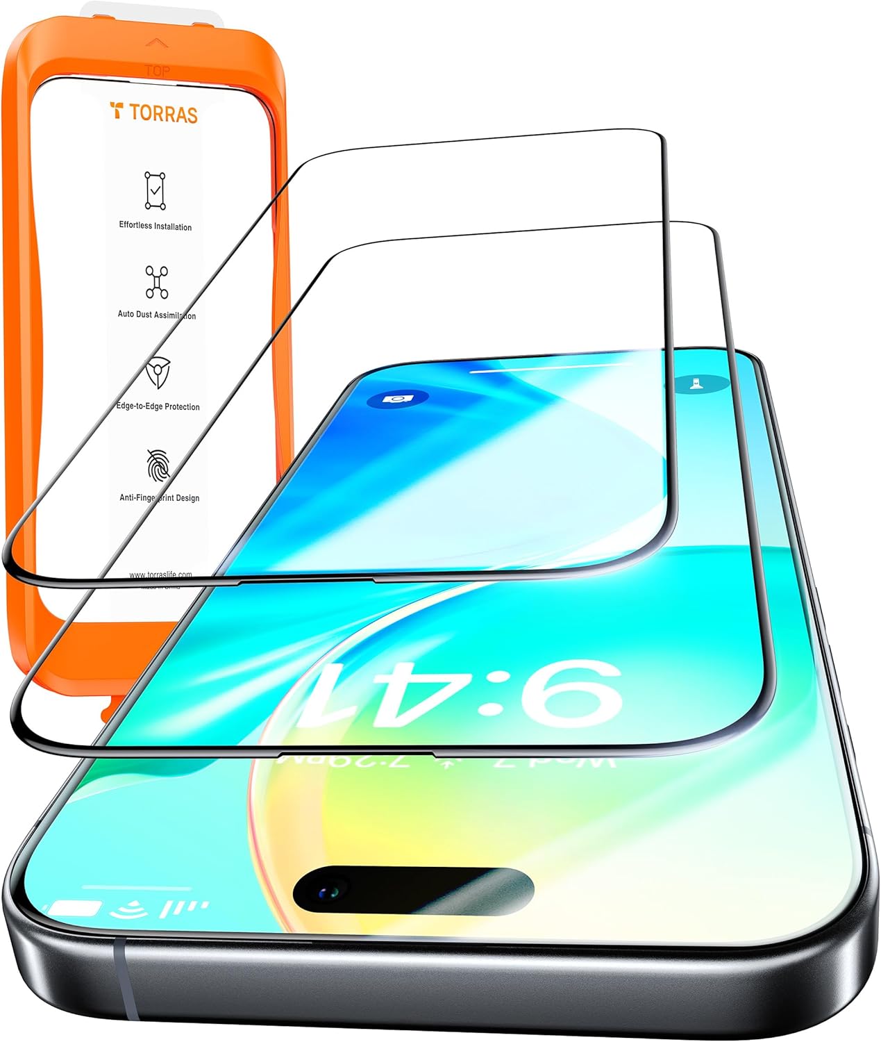 TORRAS [Full Screen Tempered Glass for iPhone 16 Pro Screen Protector 9H+ Anti-Scratch[12FT Military Shatterproof][No Bubbles No Dust] Longest Durable Screen Protector for iPhone 16 Pro 2 Pack