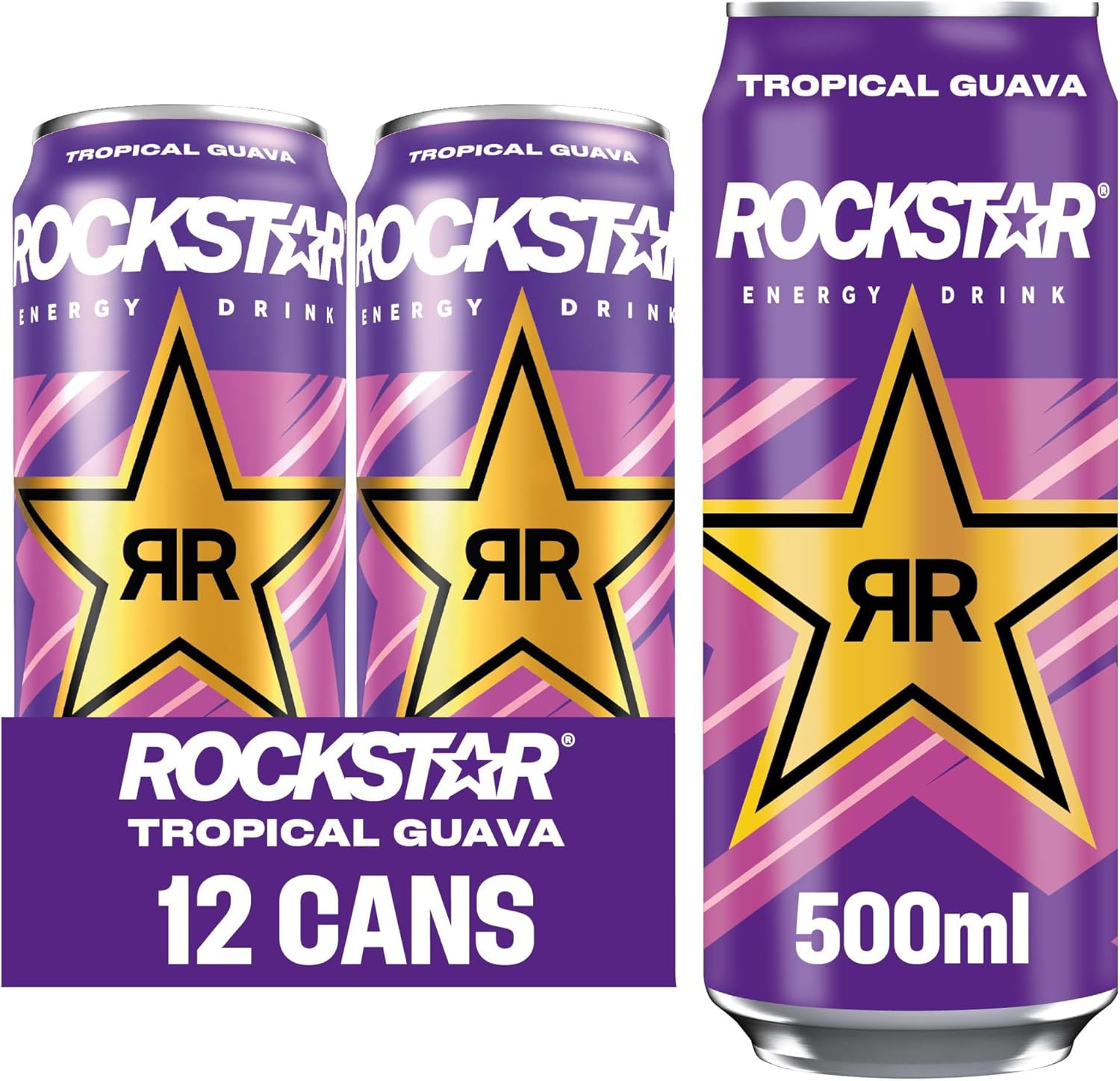 Rockstar, Punched Energy Drink Tropical Caffeinated Drink with Taurine Guarana Ginseng BVitamins 500 ml cans, Guava (Pack of 12)