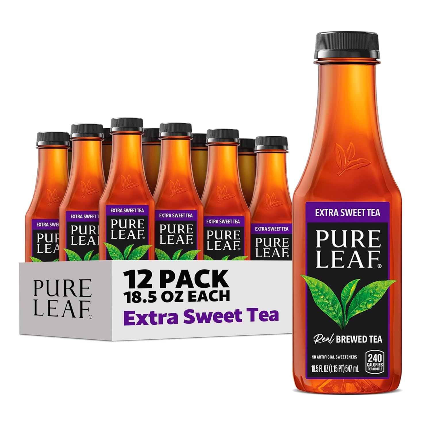 Pure Leaf Iced Tea, Extra Sweet, Real Brewed Tea, 18.5 Fl Oz Bottles (Pack Of 12)