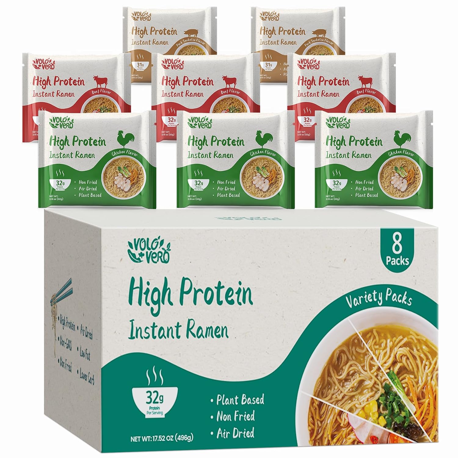 VOLO VERO High Protein Ramen 32g Plant Protein Noodles, Variety Pack