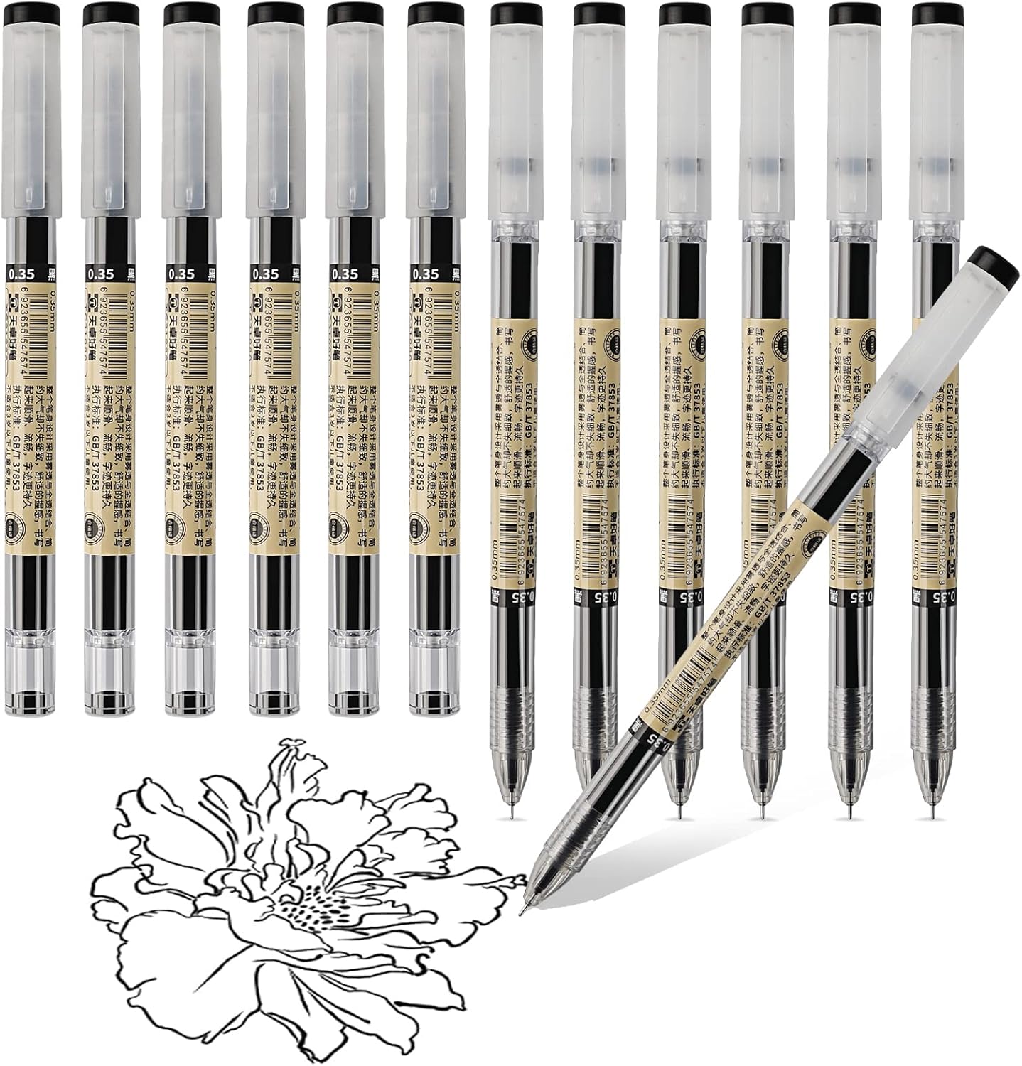 ABEIER 0.35 mm Black Gel Pen Extra-Fine Ballpoint Pen for Office School Stationery Supply (12 Pieces)