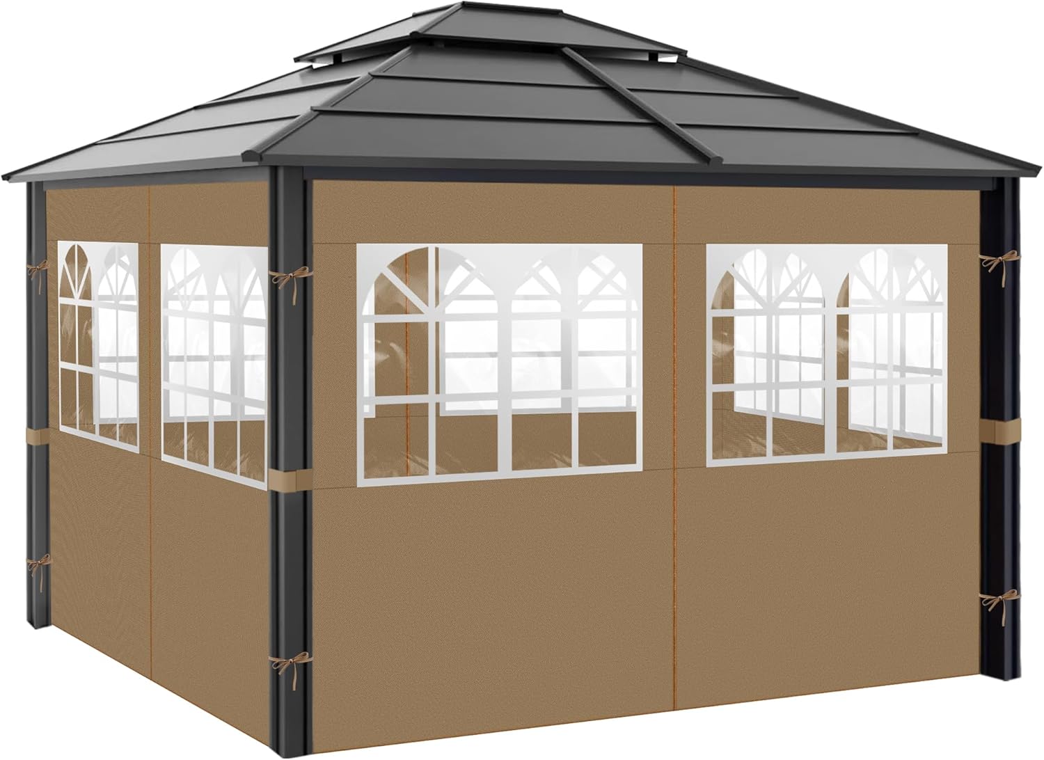 Gazebo Privacy Curtains 10' x 12' with PVC Windows, 4-Panels Side Wall with Zipper Universal Replacement for Patio, Outdoor Canopy, Garden and Backyard