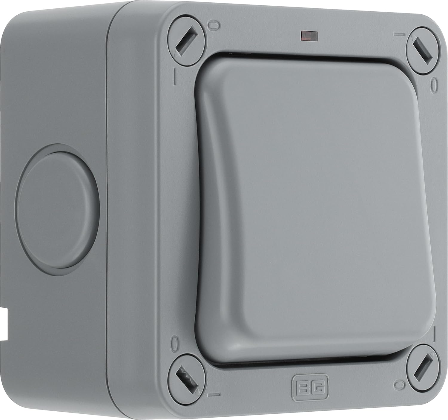 BG Electrical Outdoor Single Switch with LED Indicator, Weatherproof, Grey, Nexus Storm, 2-Way, 20A, IP66 Rated, WP12