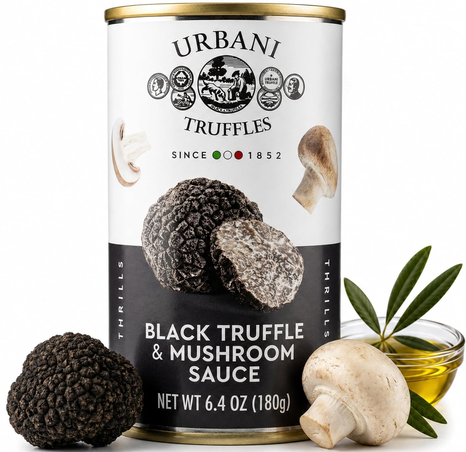 Black Truffle & Mushroom Sauce 6.4oz, Italian for Pasta, Pizza, Meat & Fish | Urbani Truffles - Versatile & Easy to Use - Vegan-Friendly, Authentic, GMO-Free, All-Natural, No Artificial Ingredients