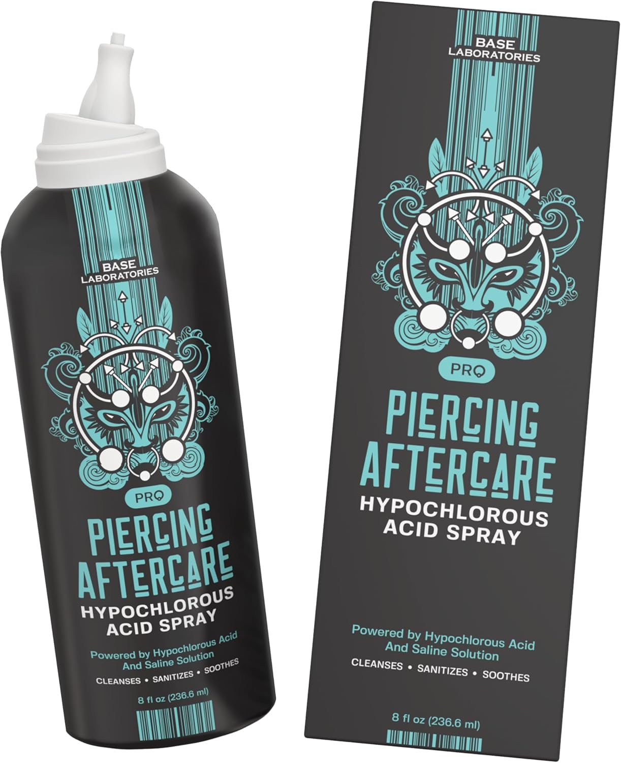 BASE LABORATORIES Piercing Aftercare Hypochlorous Acid Spray 8oz | Piercing Cleaning Solution - Saline Solution Piercing Aftercare for Ear Piercings, Nose, Belly - Piercing Cleaner Solution Pro
