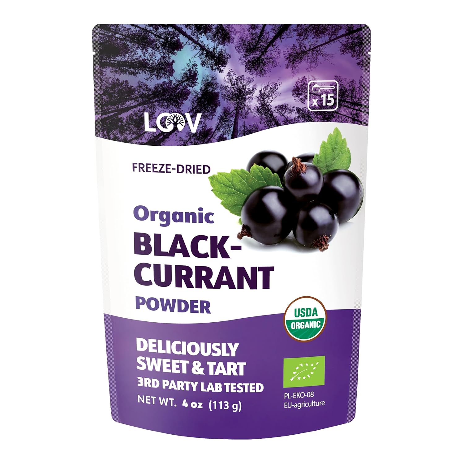 Organic Black Currant Powder – Pure, 100% Natural Whole Fruit, Freeze-Dried & Powdered – Non-GMO, No Added Sugar – Rich in Polyphenols & Vitamin C – 4oz (15 Servings)