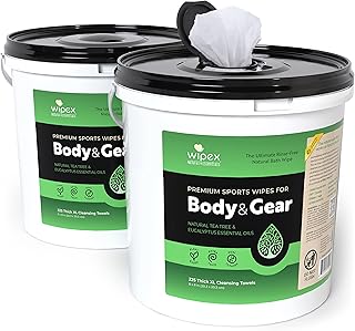 Wipex No Rinse Plant-Based Body Wipes, Tea Tree Oil & Eucalyptus, 225 Count, Ideal for Yoga, Gym, Wrestling, Team Sports, and Wellness & Fitness Equipment Cleaner