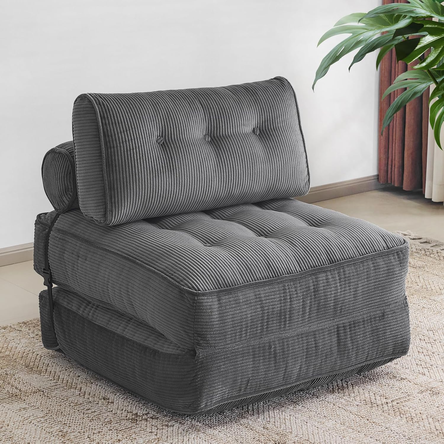 Furnimart Twin Size Folding Sofa Bed, 3 in 1 Convertible Sleeper Chair, Modern Single Sofa Lounge Chair, Small Pull Out Sleep Bed, Floor Futon Couch for Living Room, Corduroy Dark Grey