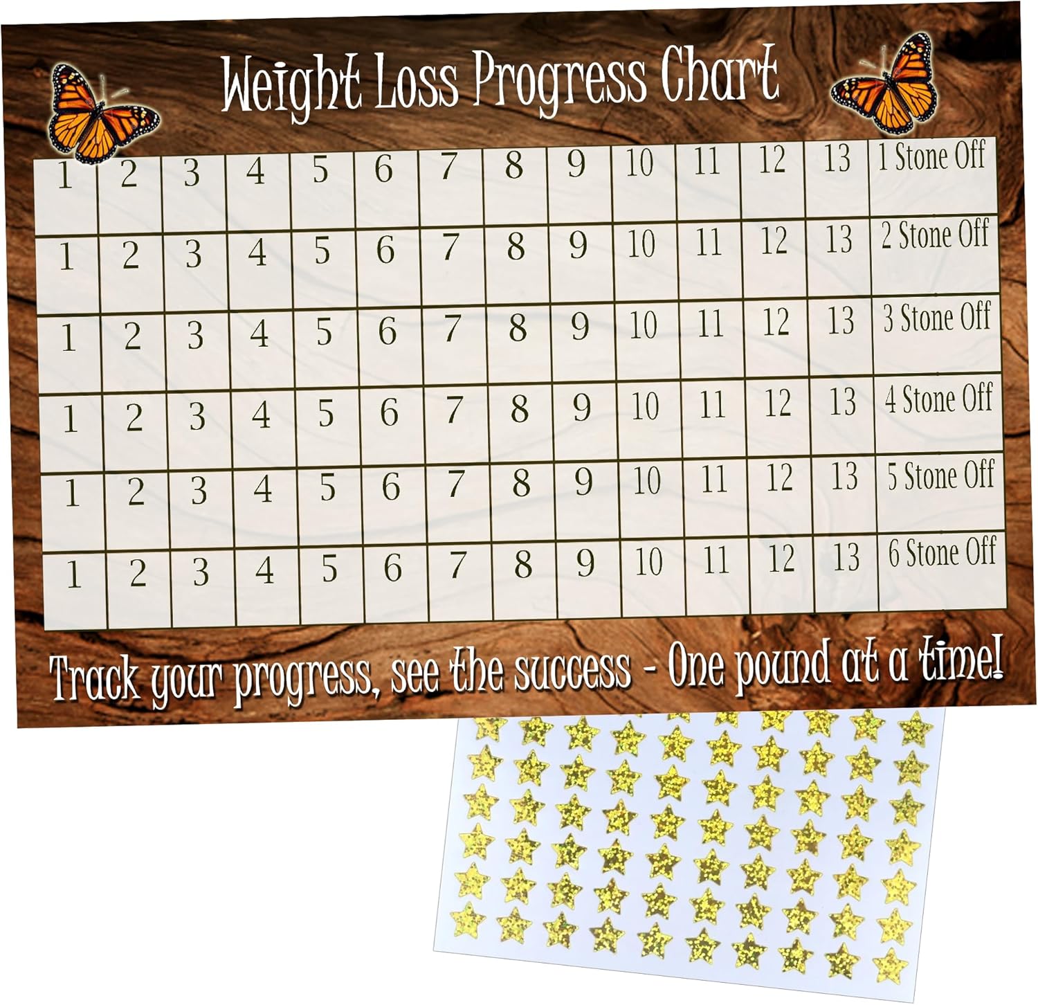 Weight Loss Progress Chart A4 Print, Motivational Diet Goal Tracker with Star Stickers, Gift for Women Her