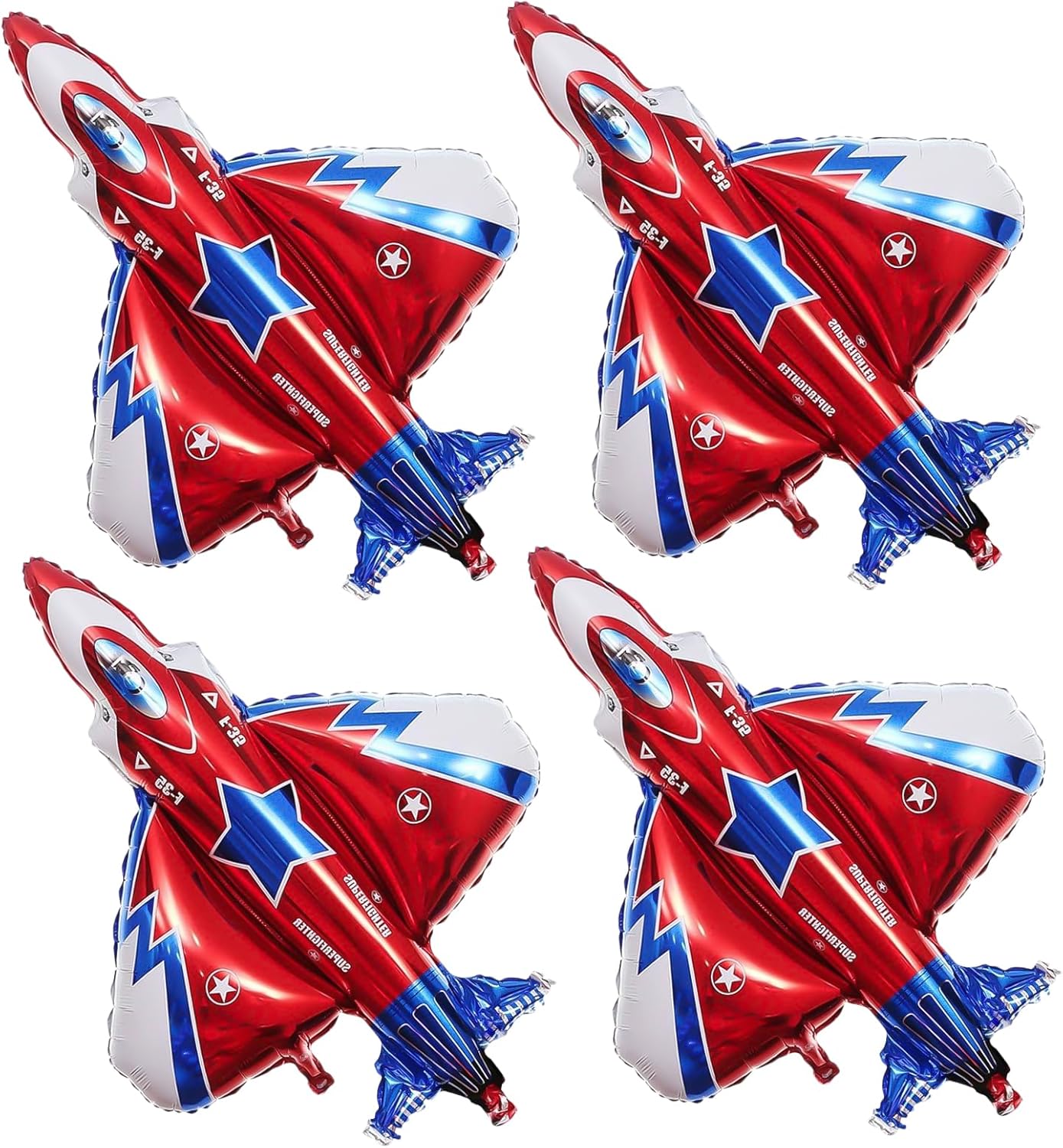 HIXNUG 4pcs Airplane Balloons Inflatable Fighter Jet Airplane Red Plane Foil Balloons for Birthday Parties, Themed Parties