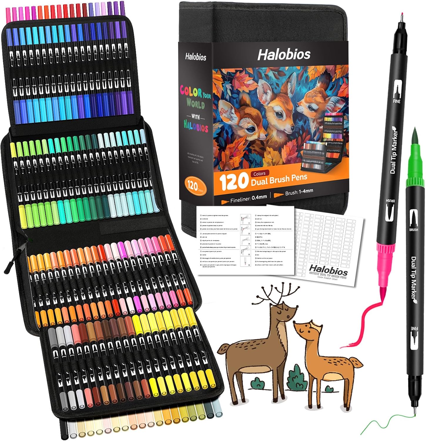 Halobios 120 Dual Tip Colouring Pens Brush Pen Felt Tip Pens for Adults Kids Artist Beginner, Dual Tip Brush Marker Pen for Drawing Sketching Adult Colouring Books Bullet Journal Calligraph