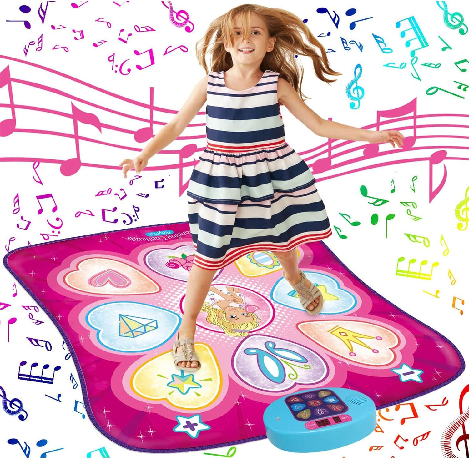 SUNLIN Dance Mat - Rhythm Step Play Mat - Dance Game Toy Pad with LED Lights, Gift for Kids Girls 3-12, Adjustable Volume, Built-in Music, 3 Challenge Levels