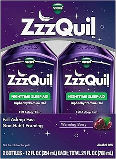 ZzzQuil, Sleep Aid, Nighttime Sleep Aid Liquid, 50 mg Diphenhydramine HCl, Fall Asleep Fast, Non-Habit Forming, Warming Berry Flavor, 12 FL OZ (Pack of 2)