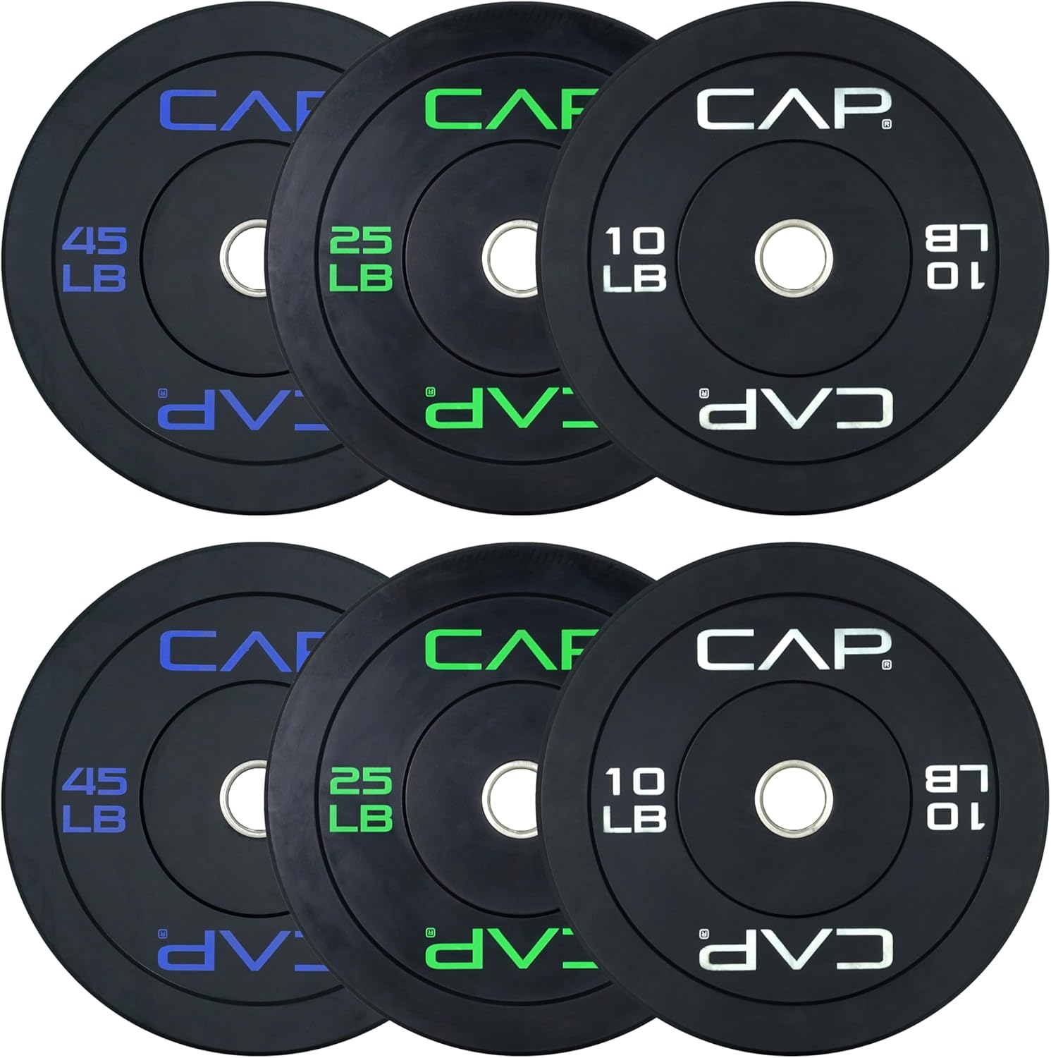 CAP Barbell 2-Inch Olympic Bumper Plate Weight Set | 100-370 lbs | Multiple Options