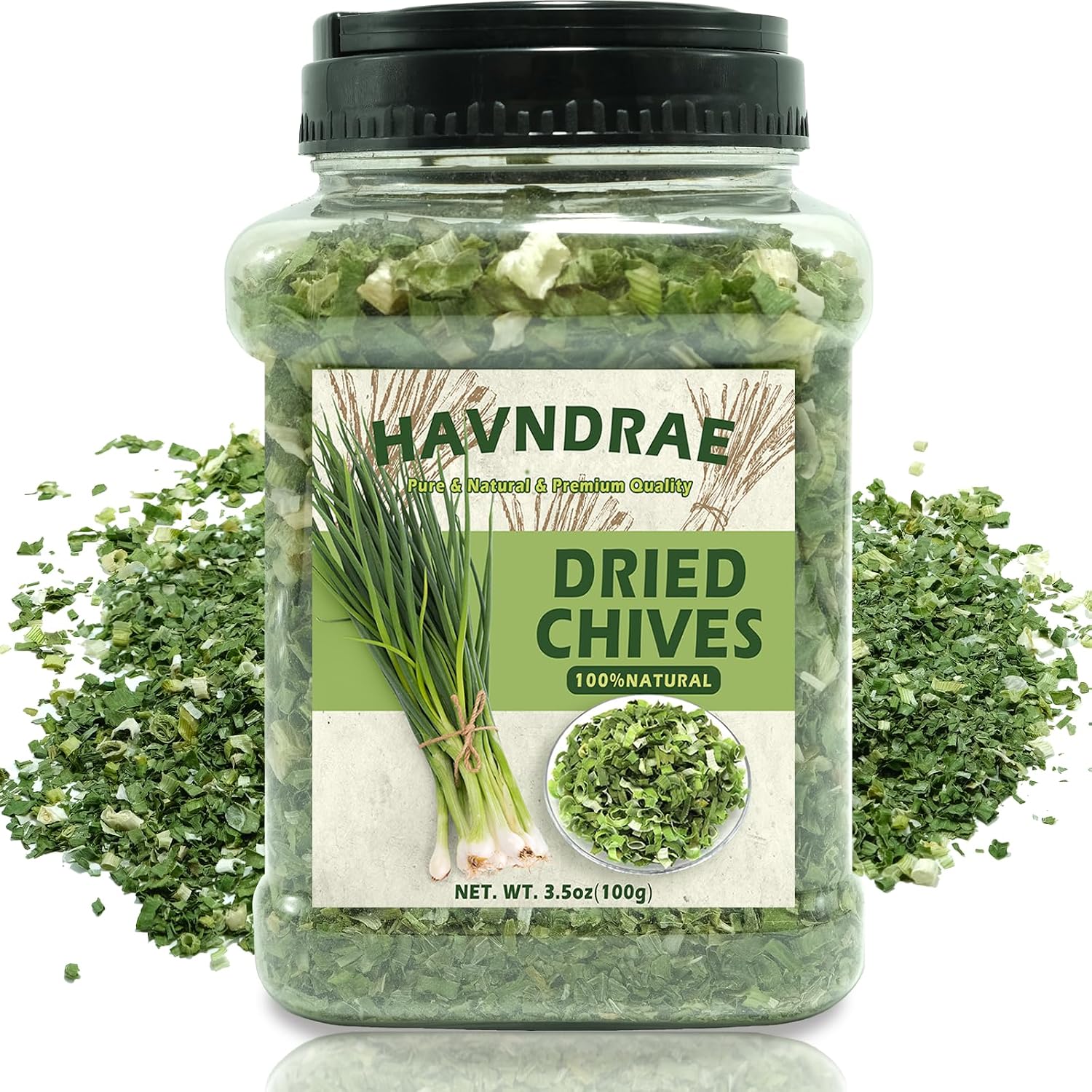 3.53 oz Premium Freeze-Dried Chives Flakes, Natural Thin Delicate Chive Seasoning for Soups, Sauces, Salads & Dips, Gluten-Free, No Additives, Fresh Green Herb for Cooking