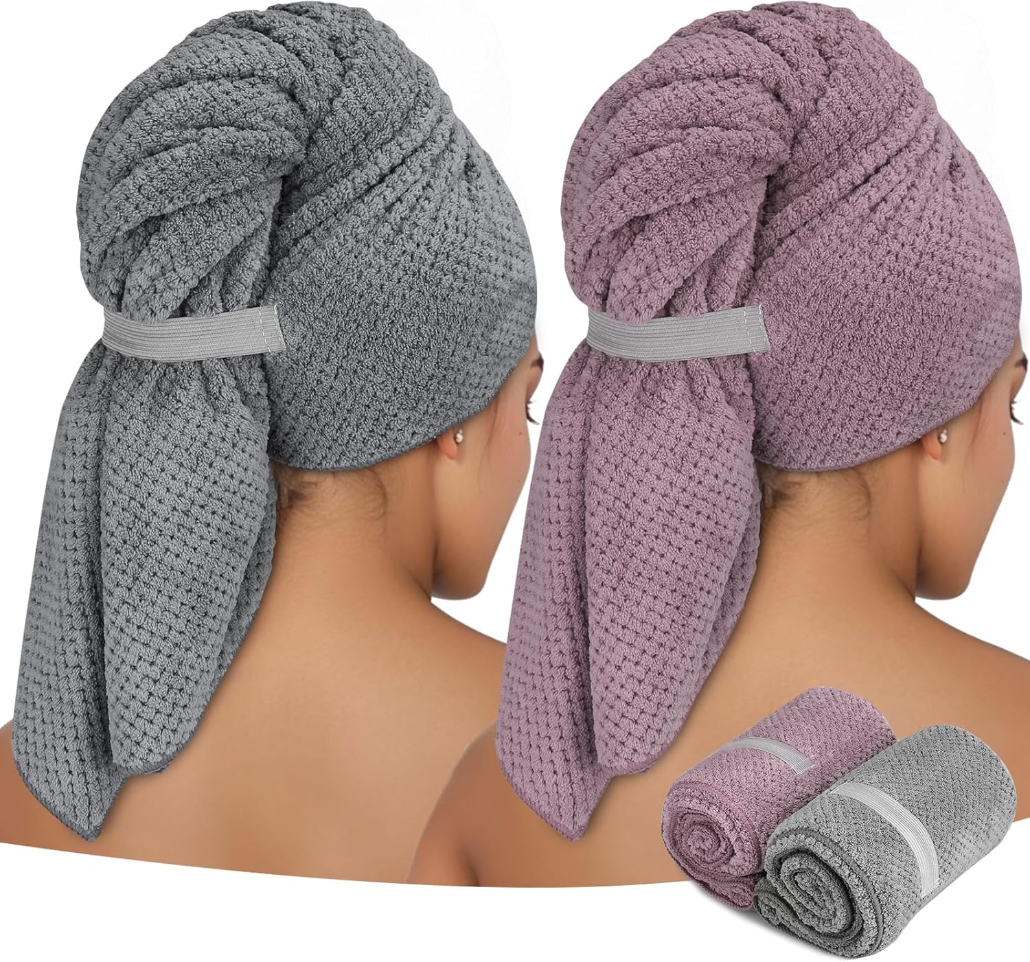 2 Pack Microfiber Hair Towel Wrap for Long Hair,100 * 60cm Large Hair Turban Towel for Women Girls,Quick Dry Super Absorbent Hair Drying Towel 40 * 24inch