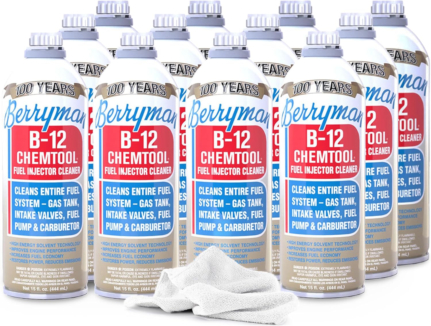 Berryman B-12 Chemtool 0116 (12 Pack) - Fuel Injector Cleaner, 15oz Towel | Carburetor & Fuel System Cleaner Additive for Cars, Trucks, Vehicles