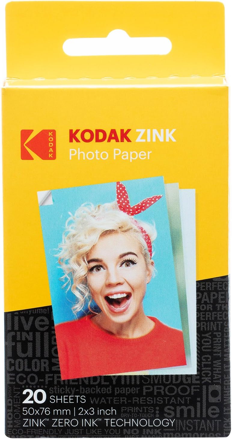 Kodak 2x3" Sticky-Backed ZINK Photo Paper (20 Sheets) - Compatible With Kodak Printomatic Instant Camera