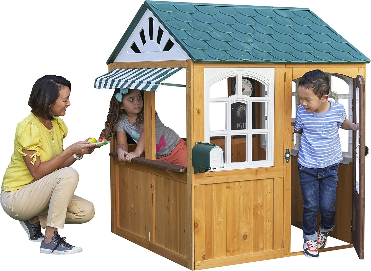 KidKraft Garden View Wooden Playhouse for Kids with Ringing Doorbell, Mailbox and Chalkboard, Garden Games, Garden Toys, Outdoor Play House for Children, 00403