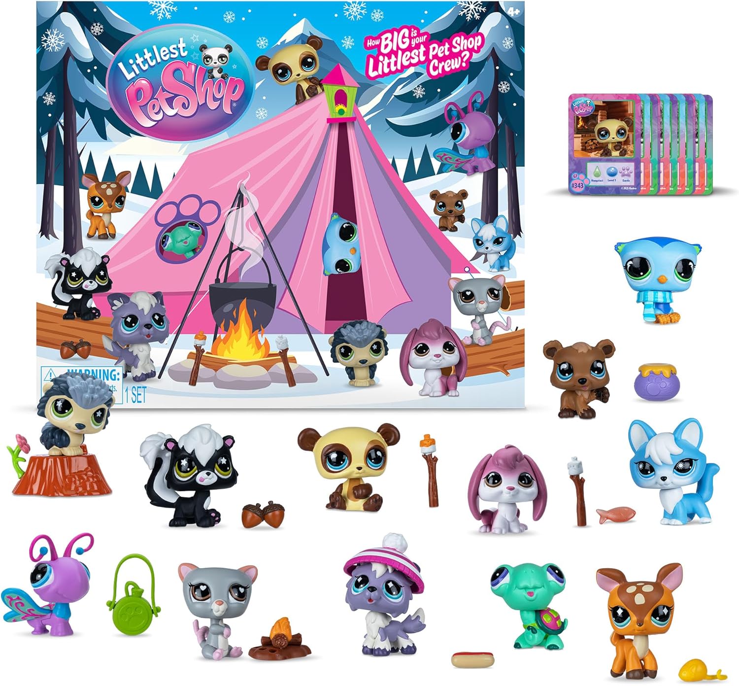 Littlest Pet Shop - Cozy Campfire Play Pack - Series 4 - Gen 7 Authentic LPS Bobble Head Toy Figure, Collectible Toy Animal, Ages 4+