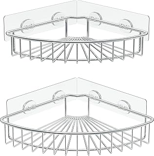 SMARTAKE 2-Pack Corner Shower Caddy, SUS304 Stainless Steel, Wall Mounted Bathroom Shelf with Adhesive, Storage Organizer for Toilet, Dorm and Kitchen (Silver)