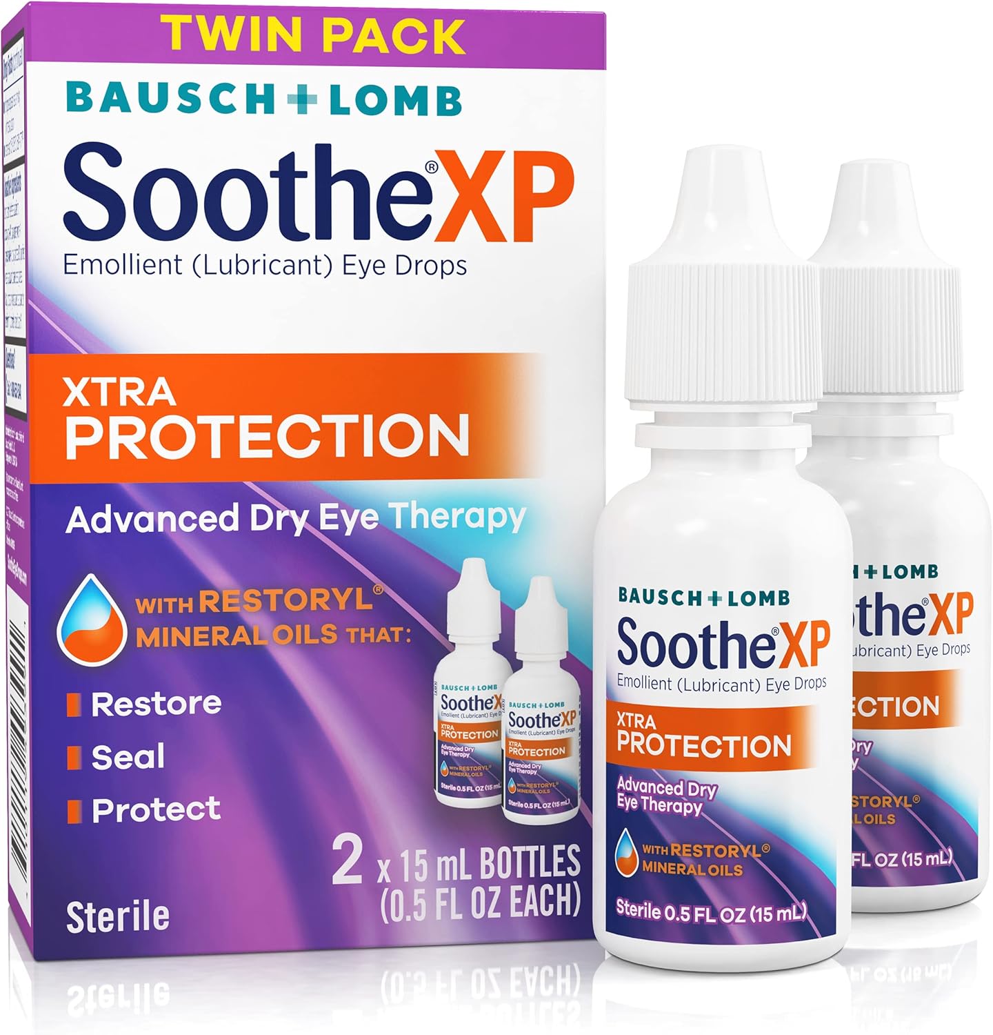 Soothe XP Eye Drops for Dry Eye Symptoms, Xtra Protection Lubricating Eye Drops, Restores Moisture, Relieves Irritation and Protects Against Tear Loss, Advanced Dry Eye Therapy, 0.5 Fl Oz (Pack of 2)