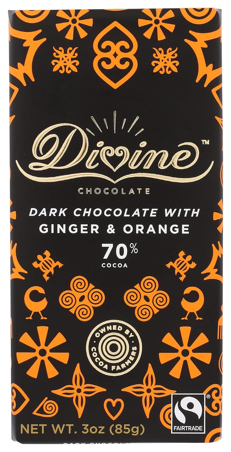 Divine Chocolate Chocolate bar Dark Ginger Orange, 3 Oz