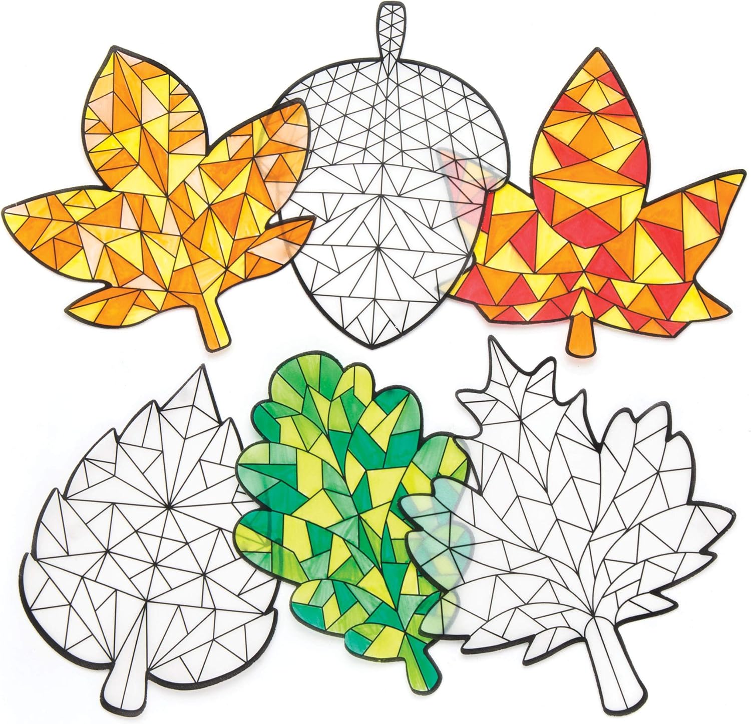 Baker Ross AR646 Autumn Colour In Window Decorations - Pack of 12, Window Stickers Kids, Suncatcher Stained Glass Effect for Children to Make and Display,15.5cm x 12.5cm