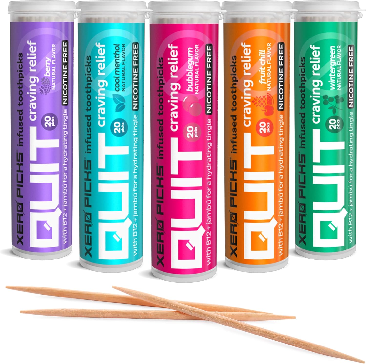 Xero Picks Quit Infused Flavored Toothpicks - Craving Relief (5 Pack of 20 Picks per, Classic Variety) Non-GMO Kosher Vegan