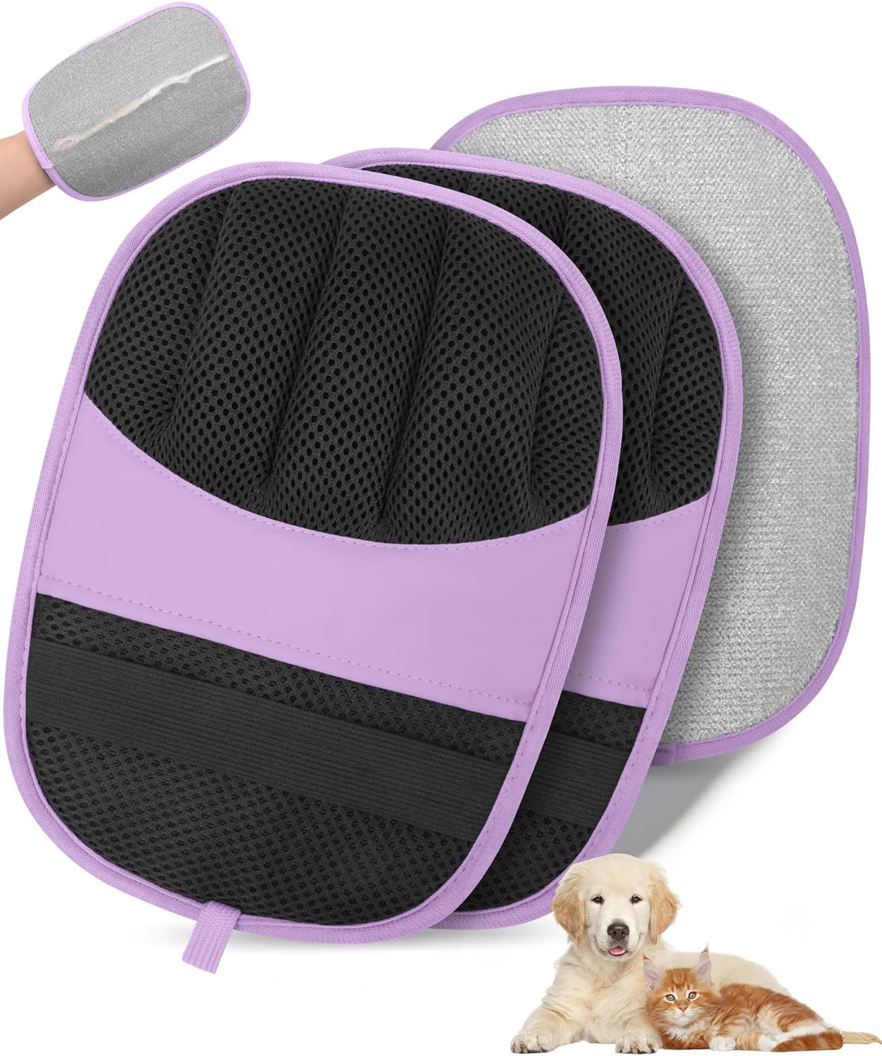 2 Pack Pet Hair Removal Glove - Electrostatic Magic Brush Gloves Pet Hair for Dogs and Cats, The Magic Brush Pure Path Yomi Pet Grooming Needs, Fur Remover for Furniture, Clothes, Car Seats (Purple)