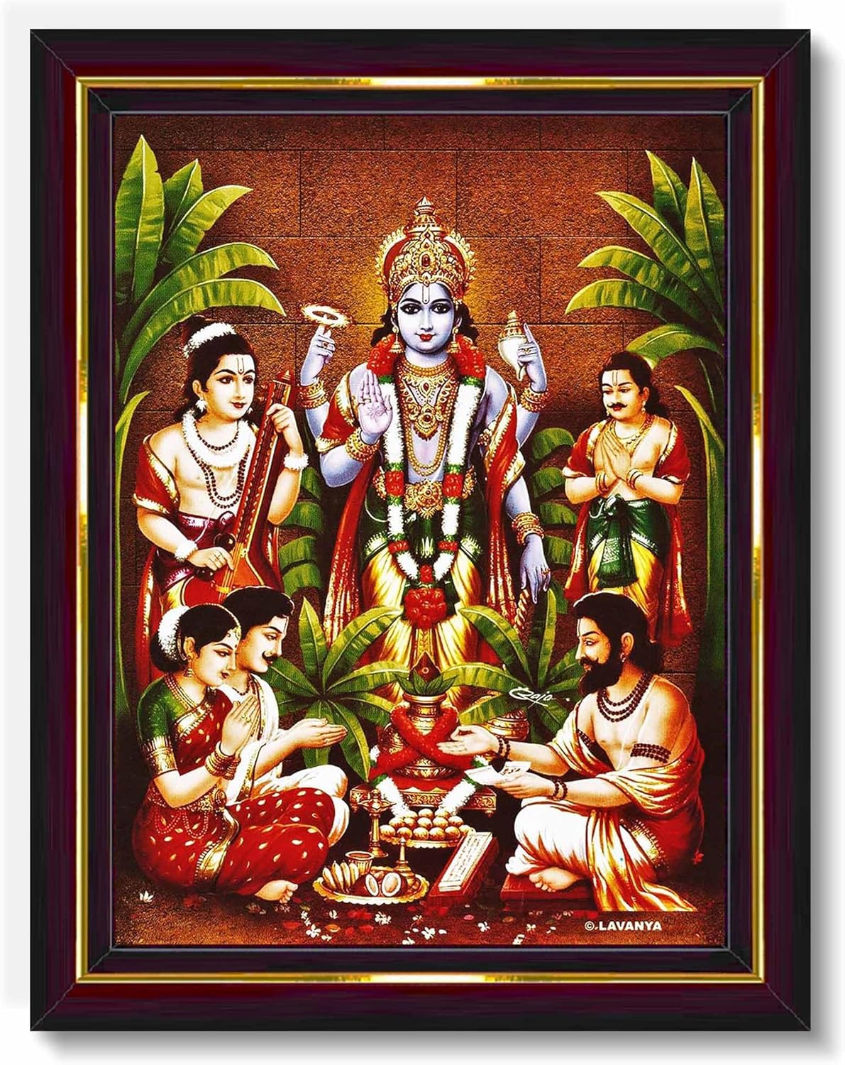 Pavan Photo Laminations Lord Satyanarayana Swamy Bhagwan Satyanarayan Wall Painting Framed Home Decor (Wood,Matte,Brown,Big Size,10 x 12 Inch) B619M