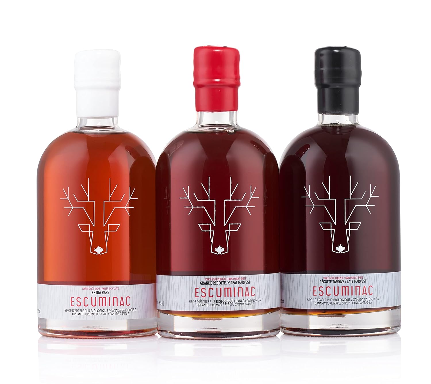 Escuminac Canadian Maple Syrup, Value Bundle, 3 Harvests Included Extra Rare, Great Harvest and Late Harvest, 3 x 16.9 fl oz, 100% Pure & Organic.