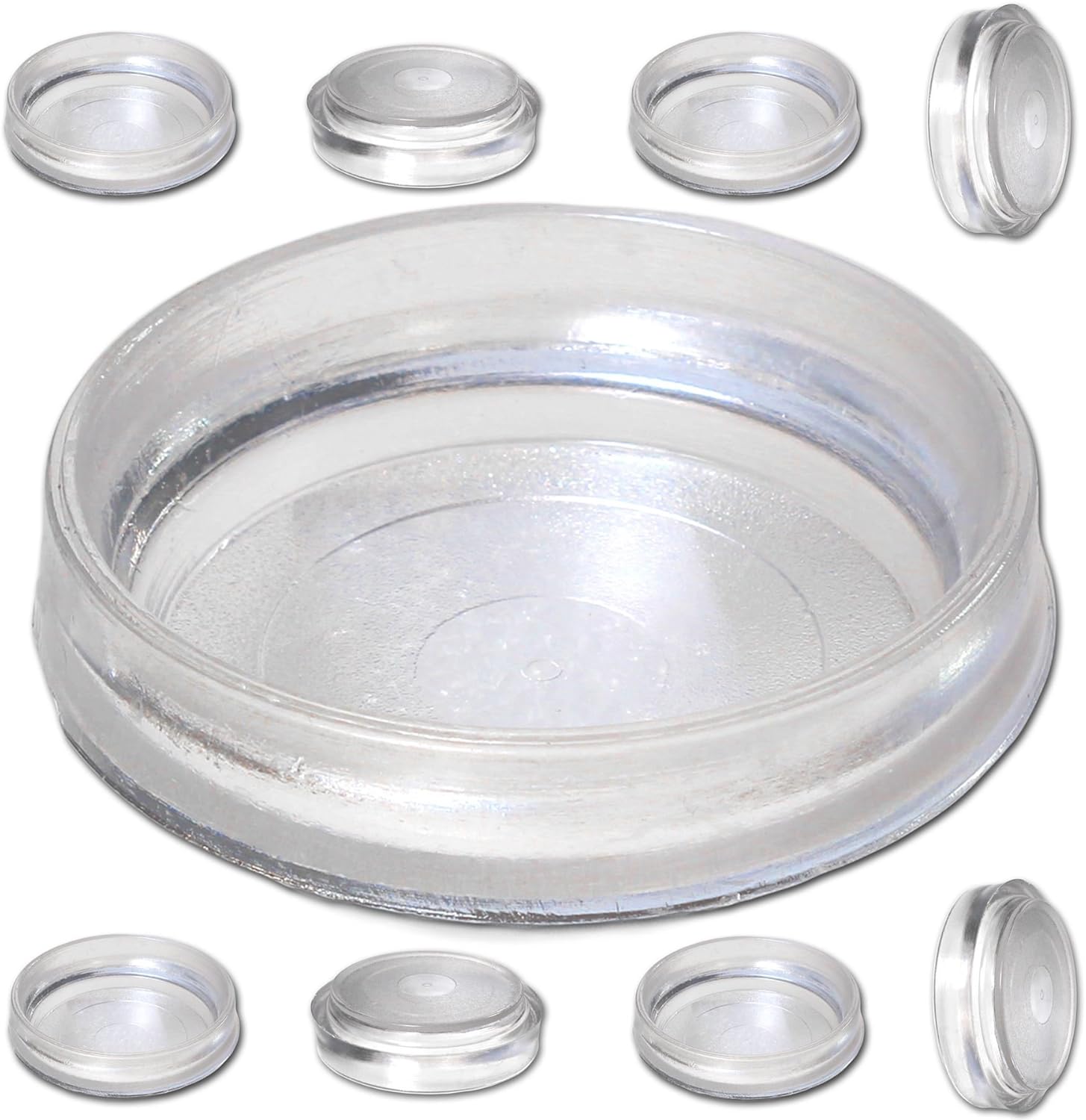 8 x Large Clear Castor Cup Furniture Feet 60 mm