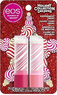eos Holiday Lip Balm Sticks- Peppermint Twist & Candy Cane Swirl, Limited-Edition Skincare, Stocking Stuffers, 0.14 oz, 2-Pack