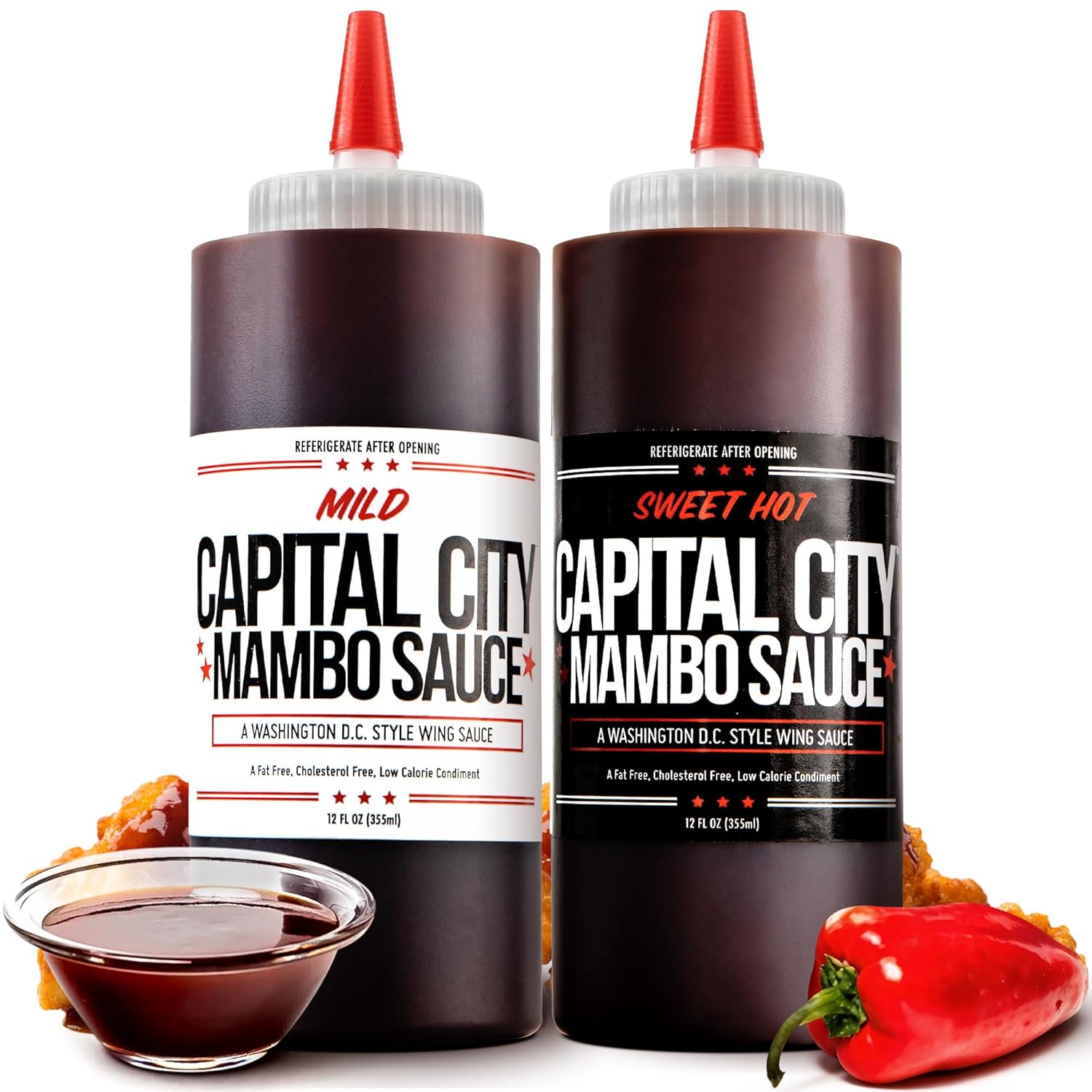 Capital City Mambo Sauce Sweet Hot & Mild Variety Pack, Washington DC Wing Sauces, Perfect Condiment for Wings Chicken Pork Beef Seafood Burgers Rice or Noodles, 12oz (2 Pack)