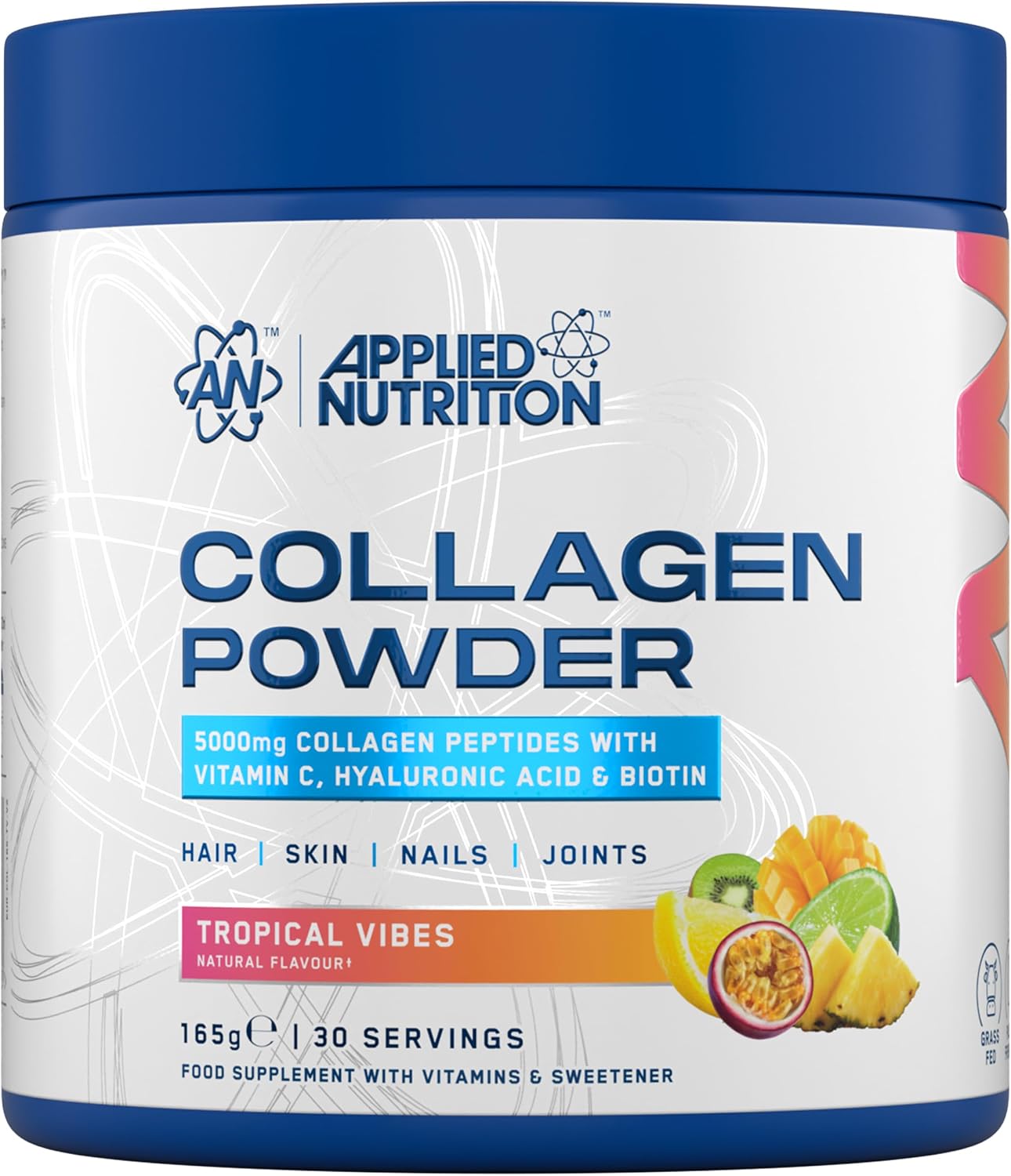 Applied Nutrition Collagen Powder - Tropical Vibes Flavour - 5000mg Hydrolysed Bovine Flavoured Collagen Peptides with Vitamin C, Hyaluronic Acid & Biotin (165g - 30 Servings)