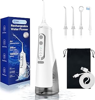 Cordless Water Flosser Teeth Cleaner Dental Oral Irrigator Picks Portable and Rechargeable 310ml Water Tank IPX7 Water Proof for Home and Travel Infiwarden (White)