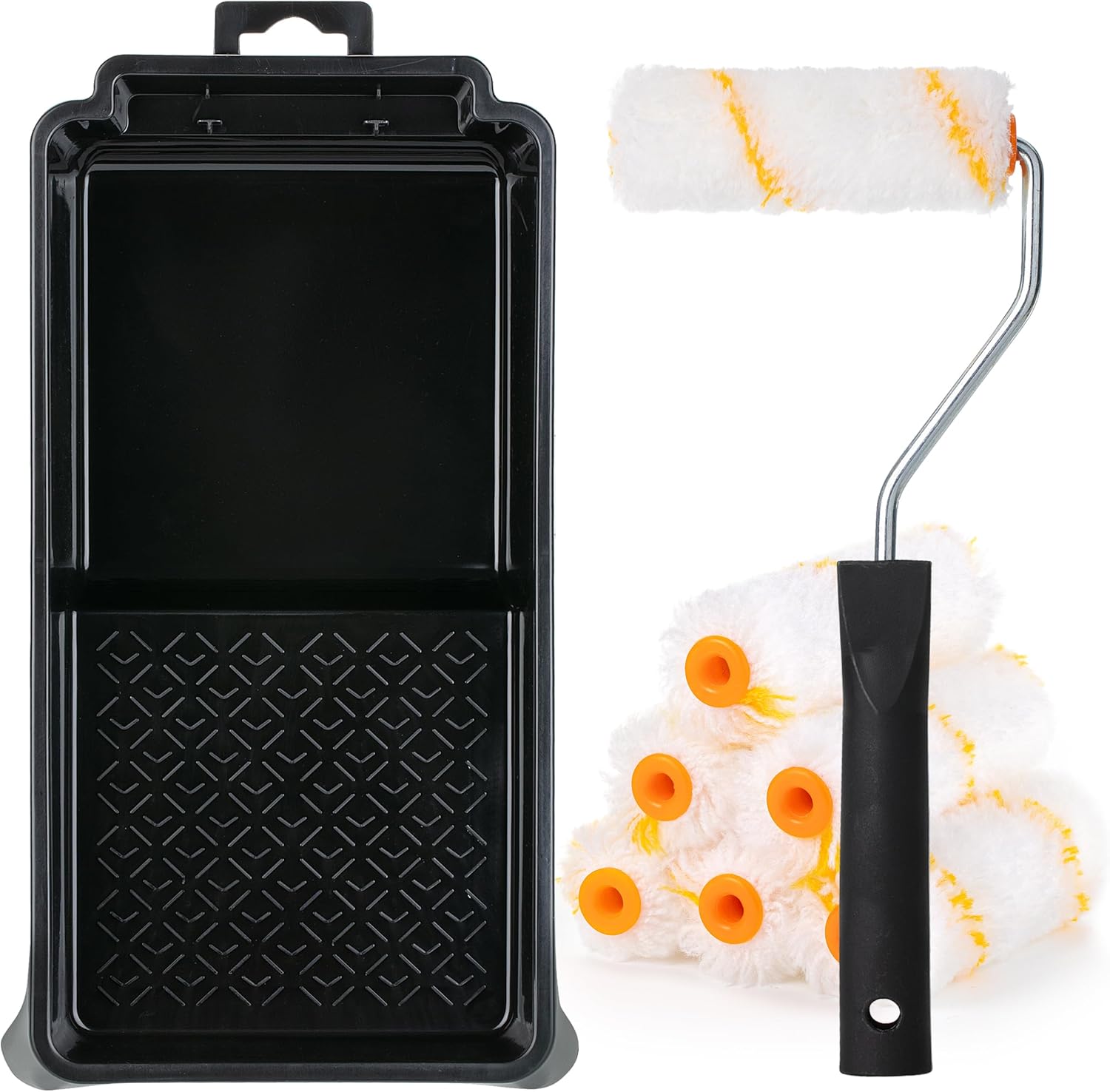 Bates- 4 Inch Paint Roller Kit, 8 pcs, Small Paint Roller Kit, 1x Plastic Paint Tray, 1x Roller Frame & 6X Microfiber Covers