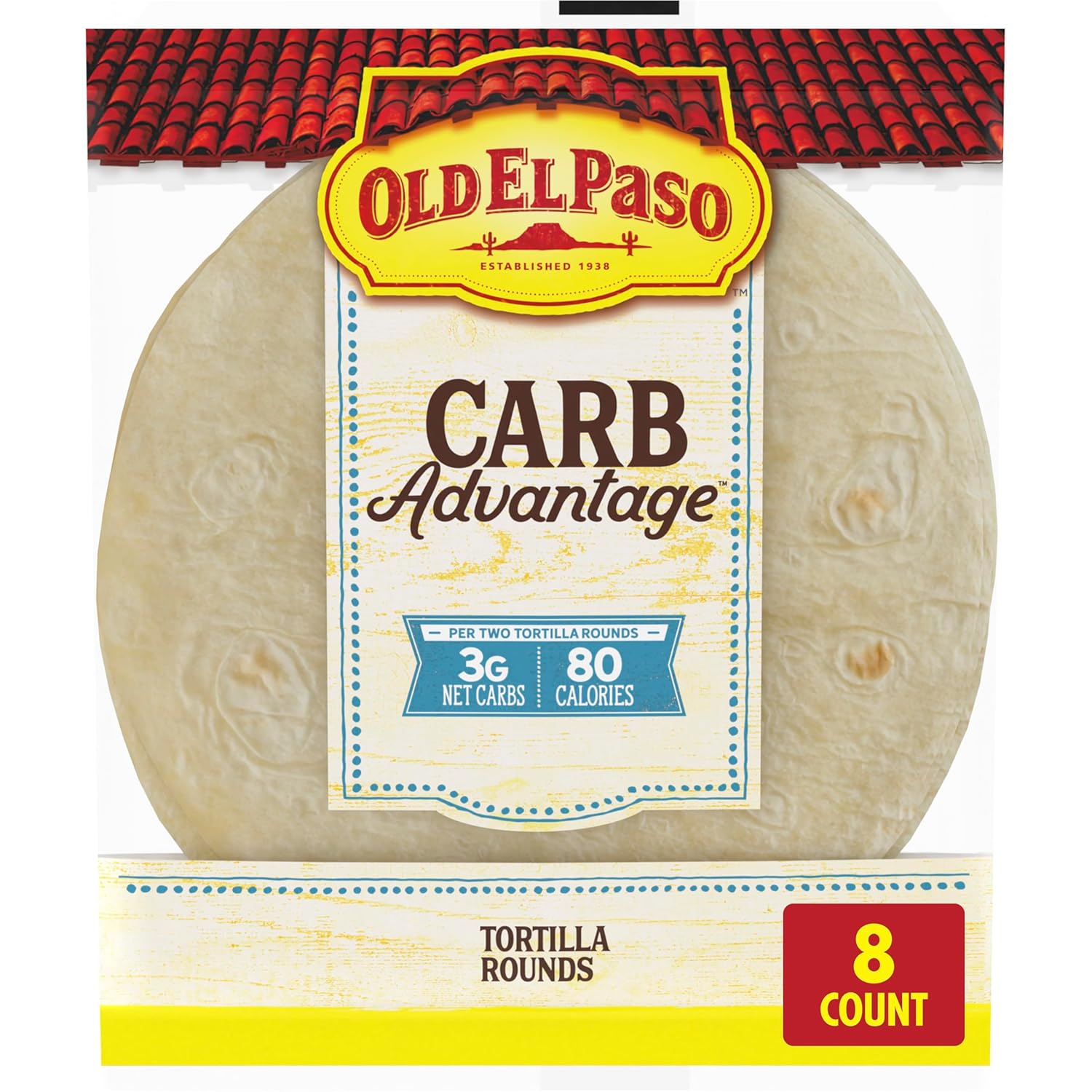 Old El Paso Carb Advantage Tortilla Rounds, 3g Net Carbs, 80 Calories, 8 Ct, 6.5 oz