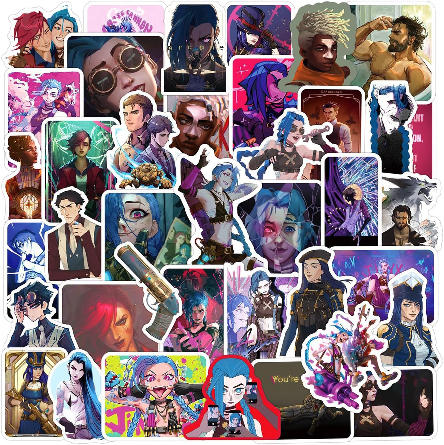 50 Pcs Arcane Stickers Waterproof Vinyl Anime Sticker for Adults Vi Jinx Arcane Stickers Cool Decals for Water Bottles Laptops Phone Cases Skateboard Stickers Arcane Merch