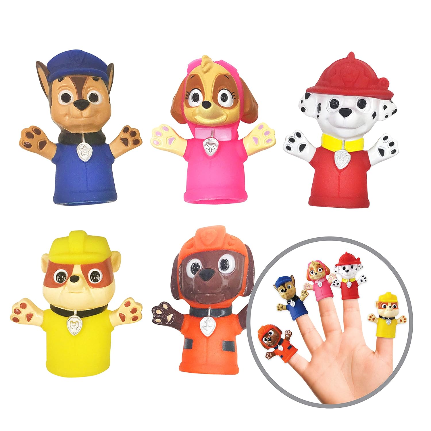 Ginsey Nickelodeon PAW Patrol Bath Finger Puppets, 5 Pc - Party Favors, Educational, Floating Pool Toys, Beach Toys, Story Time, Playtime