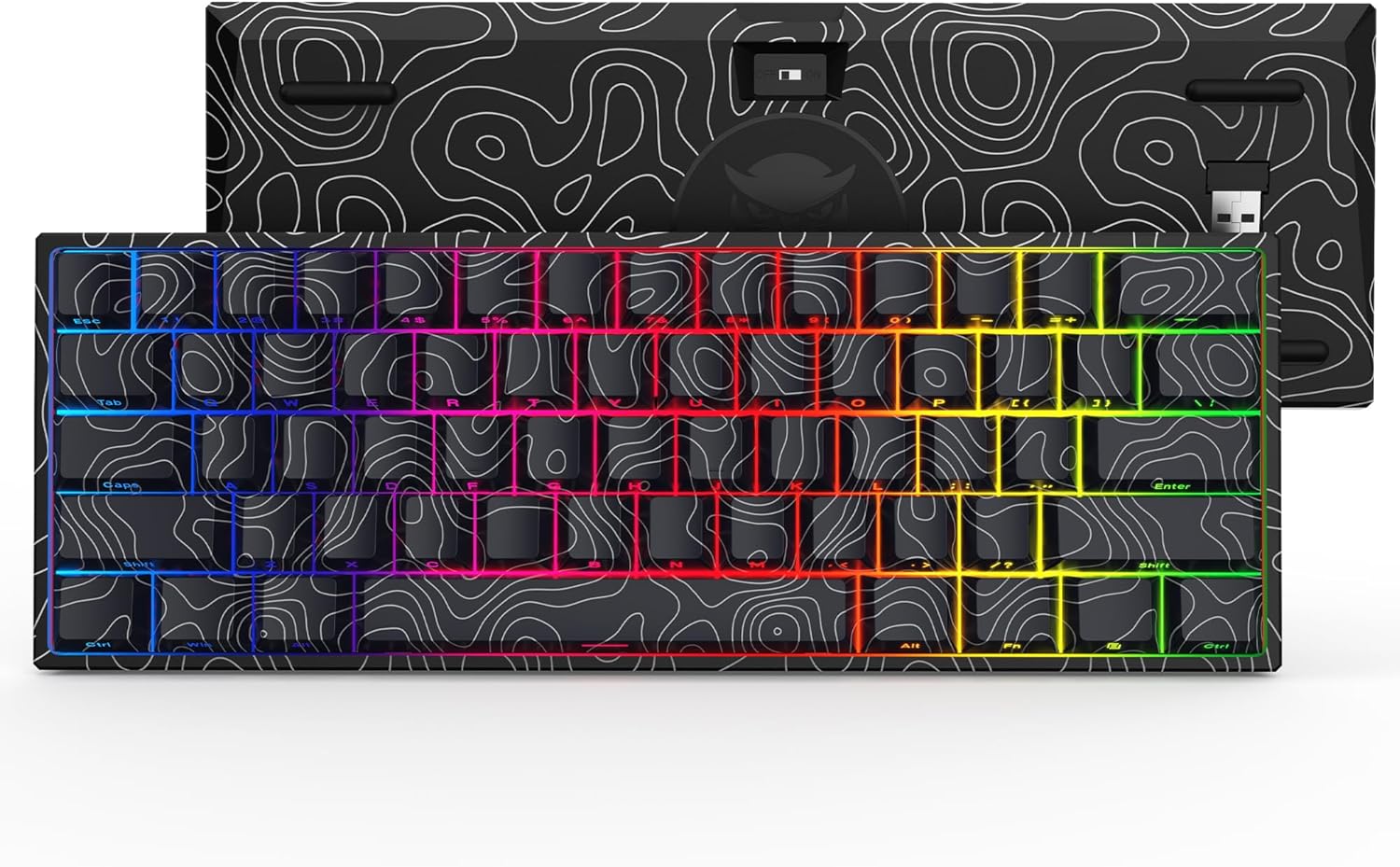 HITIME 60% Percent Keyboard, Topographic Theme Keyboard, XVX M61 Pro Bluetooth/2.4GHz/USB-C Wireless Mechanical Gaming Keyboard, Hot Swappable Creamy Keyboard, Pre-lubed Switch Custom Keyboard RGB