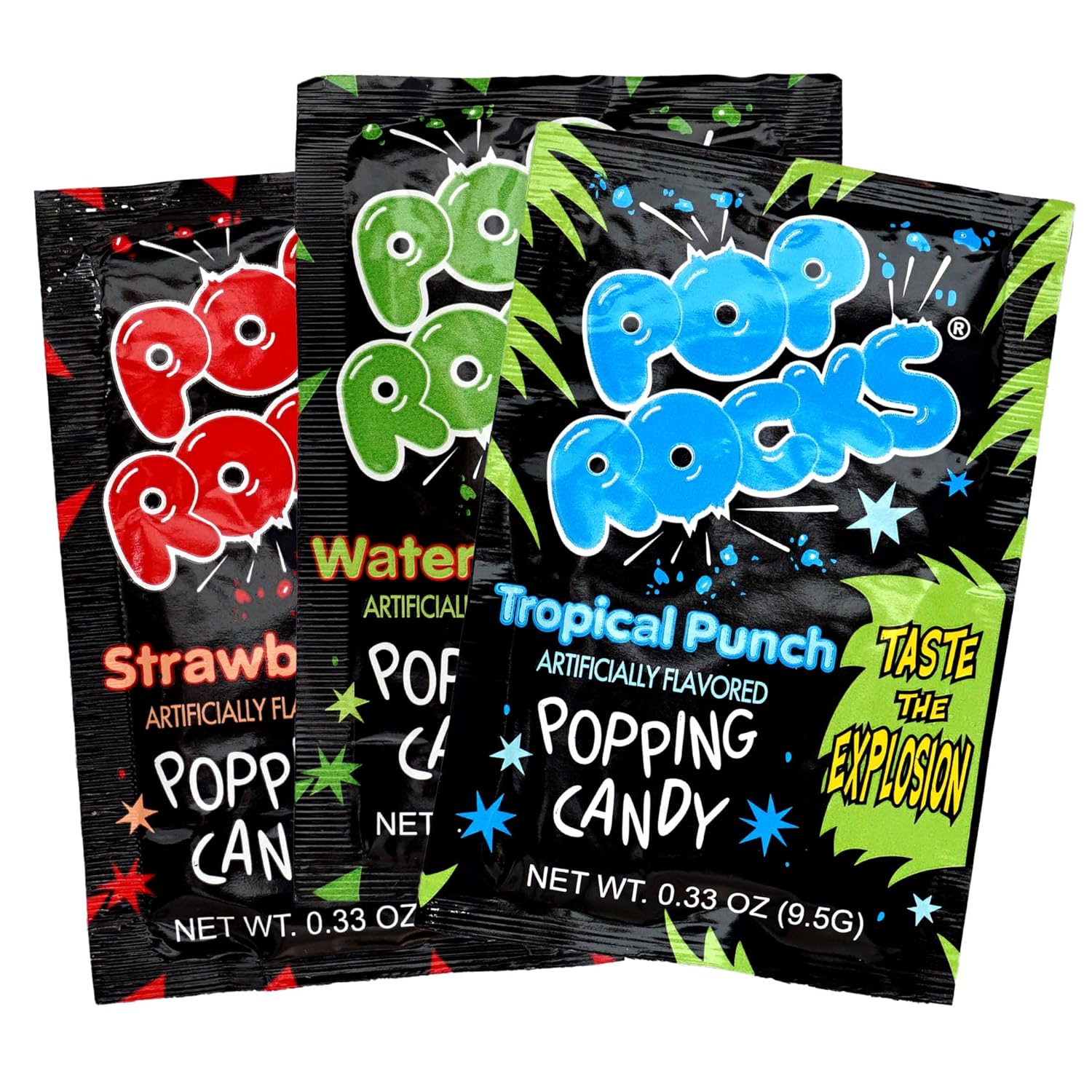 The Hampton Candy Company Pop Rocks Candy 3 Pack, Watermelon, Strawberry, Tropical Punch