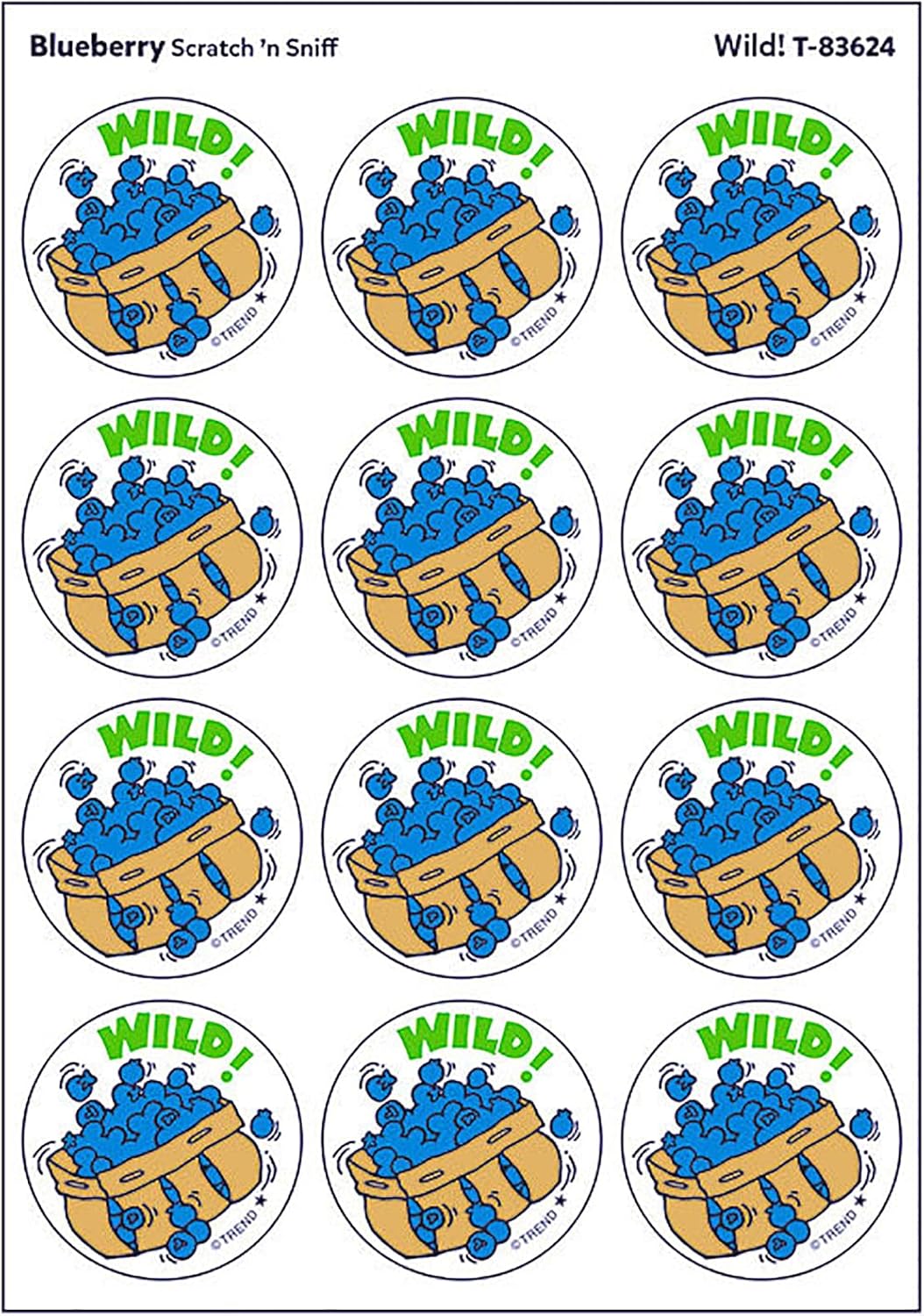 Wild!/Blueberry Scent Retro Stinky Stickers by TREND; 24 Seals/Pack - Authentic 1980s Designs!
