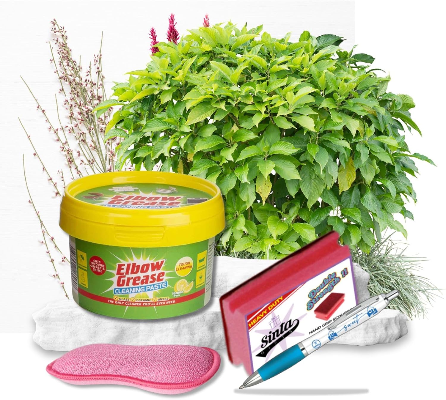 Elbow Grease Cleaning Paste Surface Cleaner | Triple the Power with Elbow Grease Cleaning Paste 350g, Scrubbing Pad 1pc, & Handgrip Scourer 1pc with Sinta Gifts Pen | The Only Cleaner You'll Ever Need