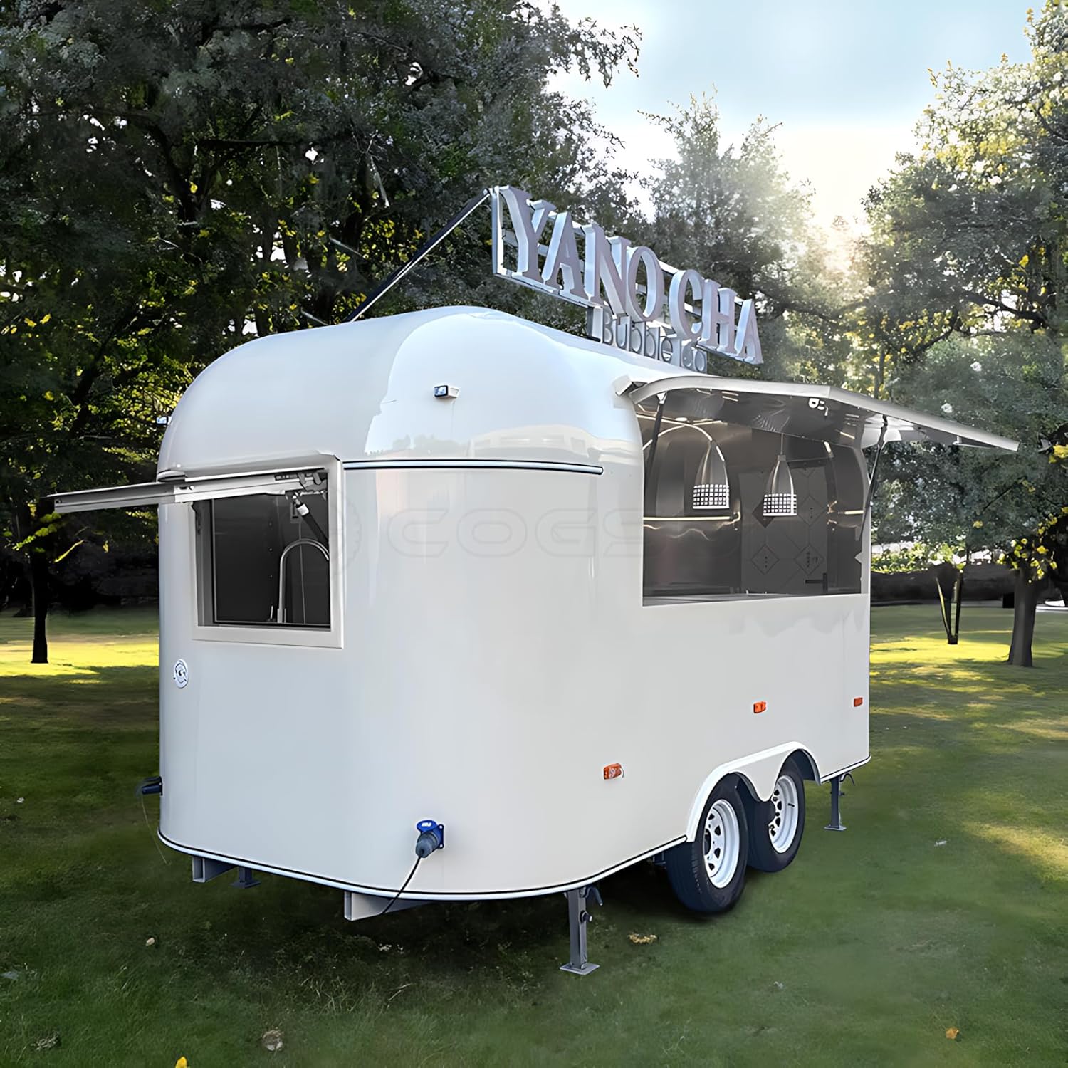 Modern Mirror Food Truck Fully Equipped Kitchen on Wheels - High Gloss Concession Trailer with LED Lighting for Street Vending and Festivals